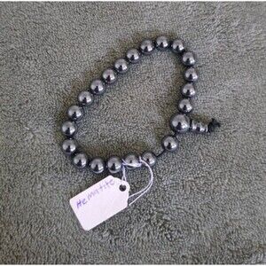 Hematite Bead Bracelet 7 Inch Dark Metallic Round Beads Stretch